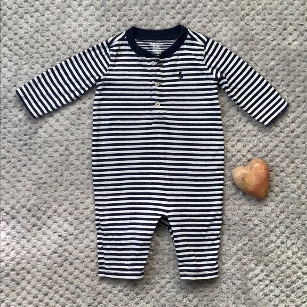 💙Ralph Lauren💙 Baby Romper Navy & Grey Striped